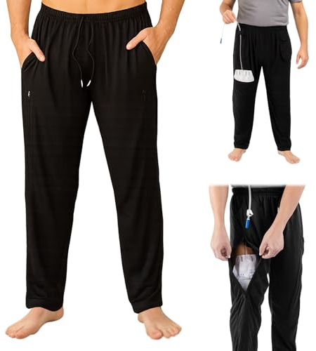 Katheter Hosen Herren und Damen mit zwei Reißverschlusstaschen (XL) | Inkontinenz Hosen bietet Platz für Nephrostomiebeutel oder Urinbeutel, Katheter Tasche Hosen für Dialyse und Bettlägerige