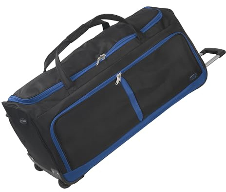 Aerostar 24 Small Lightweight Duffle 2 Wheel Travel Bag Holdall Suitcase Check-in Luggage All Terrain (60L, Blue on Black)