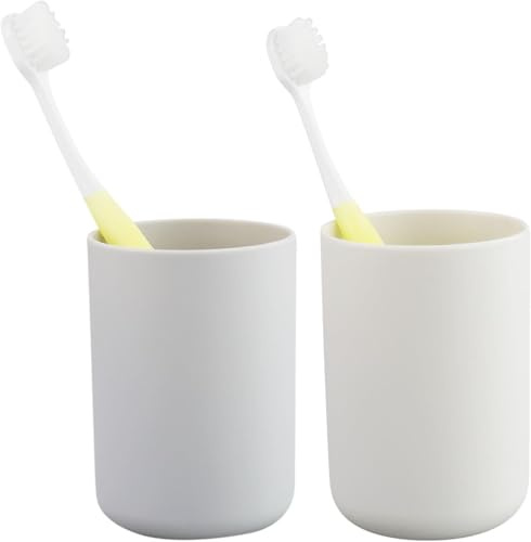 Juego de 2 vasos para cepillo de dientes de baño, portacepillos, organizador de accesorios y portacepillos de dientes (beige y gris)