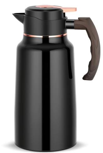 CRROEL 2Litre Stainless Steel Thermal Carafe, Double Walled Vacuum Insulated Coffee Pot with Press Button Top, Stainless Steel Vacuum Thermal Pot for Coffee, Milk,Tea,Beverage,Juice, Hot Water -Black