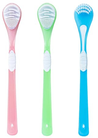 3 Pezzi Raschietti per Lingua, Raschia Lingua 3 Colori Confezione, Spazzola per Puliscilingua per Adulti, Design Morbido (Rosa, Verde, Blu)