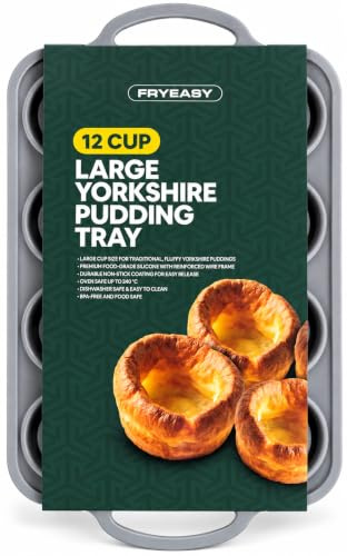 Yorkshire Pudding Tray Silicone Non Stick 12 Cup – Deep Yorkshire Pudding Pan for Oven, Deep Silicone Large Baking Tray for Perfect Giant Yorkshire Puddings Every Roast Dinner, Also for Muffins & Pies