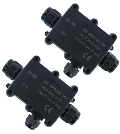IP68 Waterproof Junction Box Outdoor - 3 Way Electrical Junction Box For Cable Connector - Weatherproof Electric Box For Garden, Cctv, Led Lights - Black Plastic Project Box 3-WAY (Pack of 2)