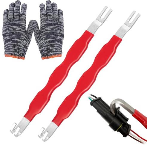 2 Pezzi Strumento di Rimozione Connettori Elettrici Auto, Doppia Testa Strumenti per Scollegare Cavi Delle Clip Universale per Collegamenti Elettrici, Attrezzi Officina Meccanica Auto (con Guanti)
