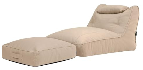 Icon Nova Outdoor Sitzsack Sessel und Hocker mit Füllung, Beige | In Deutschland Hergestellt, Sitzsack Erwachsene, Olefin Stoff für Drinnen und Draußen, Garten Sessel für Garten und Terrasse