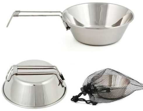 RORPOIR Ciotola da Campeggio in Metallo Inossidabile 300ml con Manico Pieghevole Compatta e Facile da Trasportare per Uso Outdoor e Pesca Stili multipli