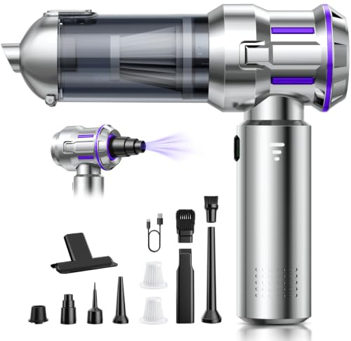 Aspirateur à Main, 25000Pa Aspirateur Voiture Puissant Sans Fil avec Vidage Automatique 1 Touche, 4-en-1 Mini Aspirateur, Moteur sans Balai, 3 Niveaux, Idéal pour les Poils D'animaux, Voiture, Maison