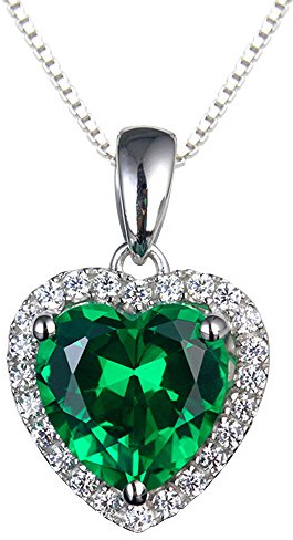 Navachi 925 Sterling Silver 18k White Gold Plated 3.7ct Heart Ruby or Emerald Necklace Pendant