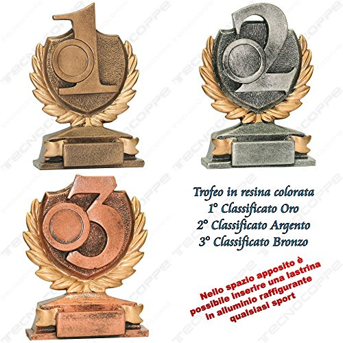 tecnocoppe Tris Trofei Premiazioni - 1° 2° e 3° Classificato - h 13,00 cm Targhetta Personalizzata Compresa nel Prezzo