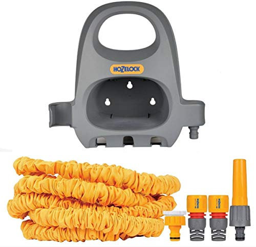 HOZELOCK - Superhoze : Expandable Hose 15m with Hose Hanger : Flexible Hose with Storage Hanger, Stretches 3x Original Length, 2 Aquastop Fittings for Watertight Connection [8215 9000]
