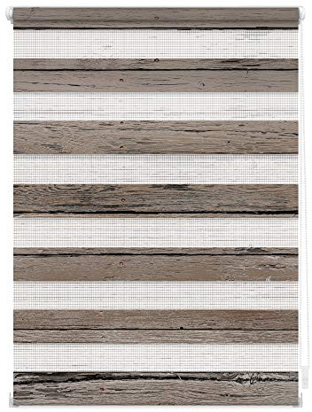 Lichtblick Doppelrollo Blickdicht ohne Bohren Braun 45 cm x 150 cm (B x L) | Duo Rollo, Rollos für Fenster ohne Bohren, Bretter-Vintage, Made in Germany, Klemmträger, Montage ohne Bohren, Klemm-Montage