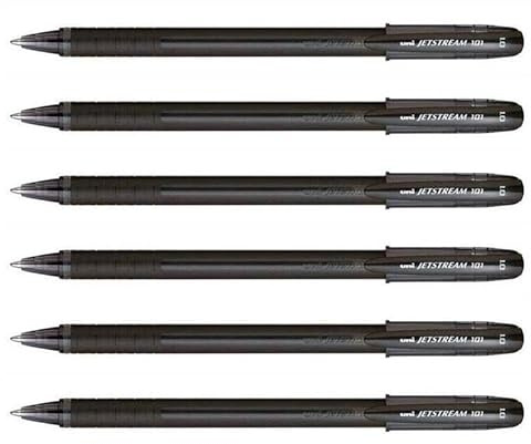 UNI-BALL Gel-Tintenroller Jetstream 101 SX101/10, mittlere Spitze, 1 mm, Schwarz, 6 Stück