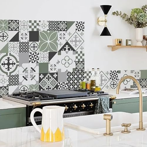 99 Déco Fond de hotte Aluminium Vert 70 x 90 cm | Effet carreaux de ciment