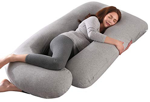SHANNA Körperkissen für Erwachsene, Schwangerschaftskissen, Seitenschläferkissen, J-förmiges Schwangerschaftskissen, Stillkissen mit Abnehmbarem und Waschbarem Bezug, 70 * 145CM (hellgrau)
