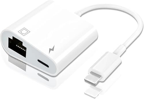 ARCELI Lightning-auf-Ethernet-Adapter, 2-in-1-RJ45-Ethernet-LAN-Netzwerkadapter mit Ladeanschluss, kompatibel mit iPhone/iPad/iPod, Plug-and-Play, unterstützt 100 Mbps Ethernet-Netzwerk
