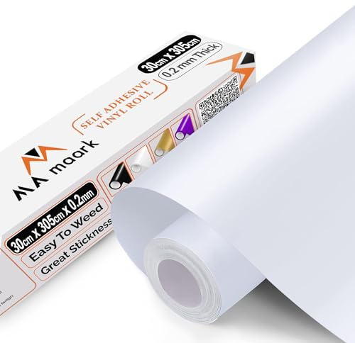 Selbstklebende Vinylfolie Plotter weiß Matt, 30cm x 305cm Permanente Plotter-Vinylfolie mit PET-Träger, leicht zu schneiden und zu entgittern für permanente Aufkleber, Schilder und Bastelprojekte