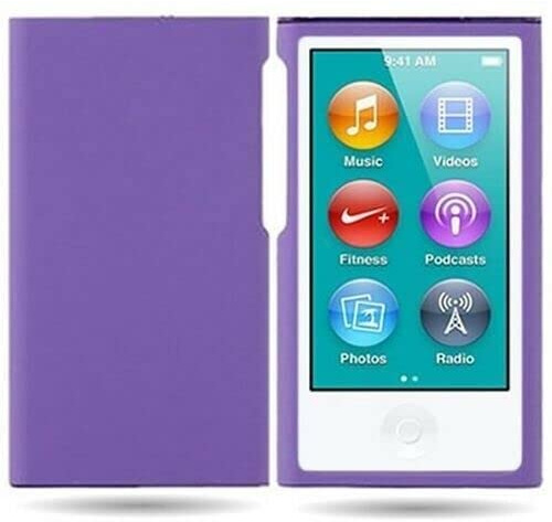Lila hårt gummerat plast matt skal knäppning på telefon fodral för Apple iPod Nano 7 tillbehör