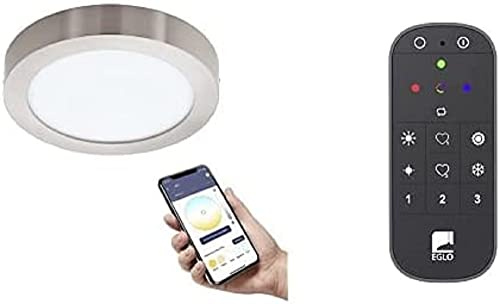 EGLO connect.z Smart-Home LED Bad-Deckenlampe Fueva-Z, ZigBee, Ø 21 cm, App und Sprachsteuerung Alexa, warmweiß-kaltweiß, dimmbar, Metall Aufbauleuchte nickel-matt, IP44