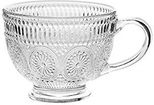 Glastasse, Transparente Kristallglas-Kaffeetasse, Geprägter Goldrand Mit Griff, Glas-Teetasse For Wasser, Milch, Saft, Kaffee, Tee, 400 Ml (Color : A)
