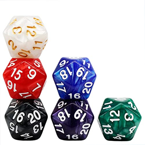 Set di 6 dadi poliedrici D20, 20 facce, 22 mm, grandi dadi in colori misti perlati D20, set di dadi D&D cubici da 20 lati, per Dungeons and Dragons, RPG, MTG giochi da tavolo (6 colori)