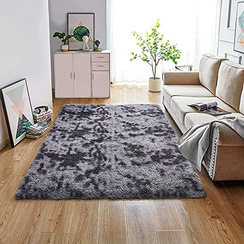 Maratip Stora vardagsrumsmattor med lång lugg, tvättbar matta med lång lugg för sovrum eller vardagsrum, fluffig matta, sängmatta (mörkgrå, 120 x 160 cm)