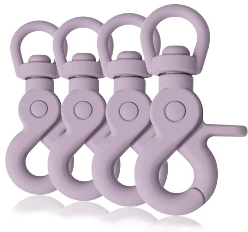 Ganzoo Scherenkarabiner Haken für Hunde-Leinen, Silikon-Beschichtung, Drehgelenk, 4 Stück, 61 mm, Öse 10 mm, Schnappverschluss, Wirbelhaken für Paracord 550, Zinkdruckguss, Pastell-Flieder für DIY