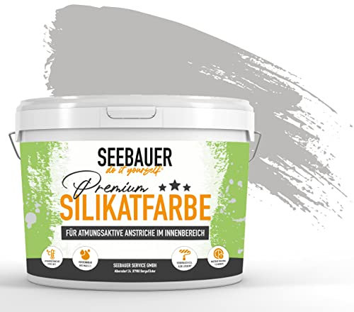 SEEBAUER diy Silikatfarbe Hellgrau 300ml für Innen (No. 234 Misty Moor) Atmungsaktive Mineralfarbe für Allergiker - Abwaschbare Wandfarbe - Grautöne hohe Deckkraft
