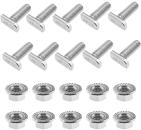 10 Stück Hammerkopfschrauben M10x30 mit M10 Flanschmuttern Edelstahl PV-Profile 28/15 Schraube für Photovoltaik Montagesystem T-Nut Schiene