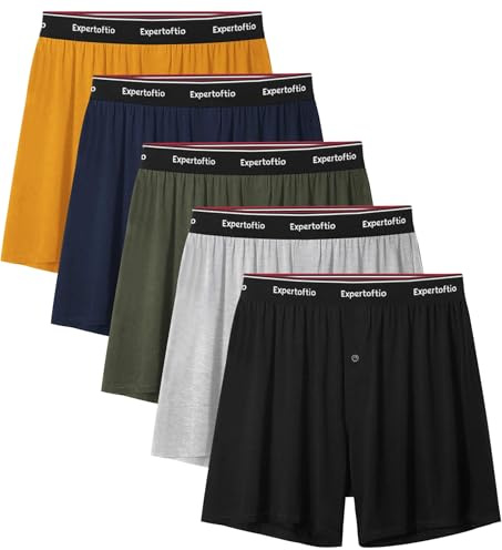 Expertoftio Boxers for Men Viscose from Bamboo Men's Underwear Boxer Shorts Breathable Mens Boxer, Loose Fit, Knit, 5 Pack, Blue Green Multi, M