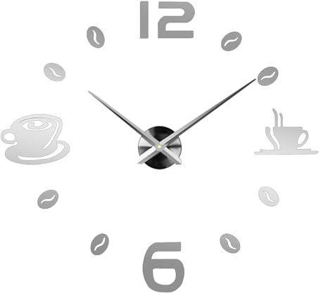 LEDSone Große 3D rahmenlose Kaffeetasse Muster Wanduhr Aufkleber DIY Wanddekoration für Wohnzimmer Schlafzimmer (Stil 2)