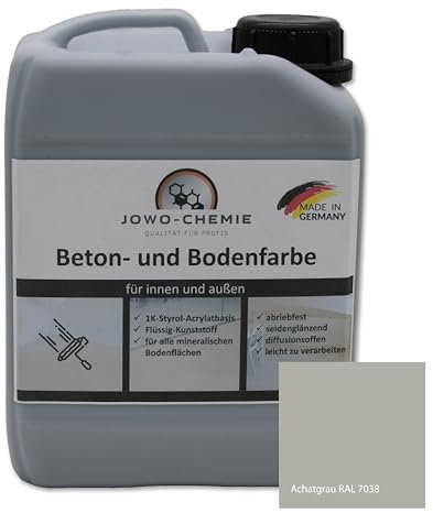 JOWO-CHEMIE Betonfarbe (2,5kg) Bodenfarbe Flüssig Kunststoff für 20m² Grauton Beton Estrichfarbe Beschichtungen (Achatgrau)