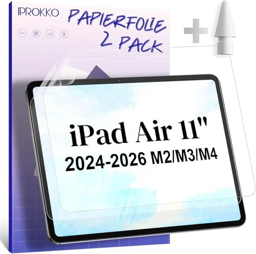 IPROKKO 2 Stück Papier Schutzfolie für iPad Air 11 Zoll (2024-2026, M2/M3/M4), Like Paper Folie Matte Papierfolie Displayschutz Film Blendfreiem Screen Protector zum Zeichnen, Schreibe, Notizen