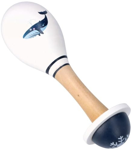 AdamToys - Maracas für Kinder - Holzrassel ab 6 Monate - Baby Musikspielzeug, Musikinstrument Kinder, Musikalisches Holzspielzeug - 16 x 5cm - mit Motiv Wal