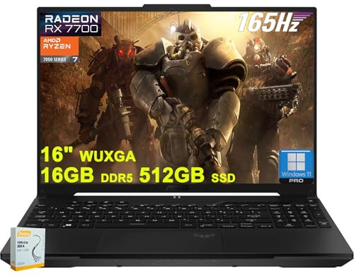 Asus TUF Gaming A16 Laptop | 16 pulgadas WUXGA 165Hz 100% sRGB | AMD 8-core Ryzen 7 7735HS | 16GB DDR5 512GB SSD | Radeon RX7700S 8GB Graphic (>RTX4060) | USB-C USB4 Win11Pro retroiluminado con