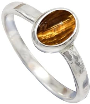 JEWELFORCE Versilberter Bandring Tigerauge Edelstein Herren Damen Stein Alle Größen Handgefertigter Schmuck JSR-1080CC_56 (17.8)