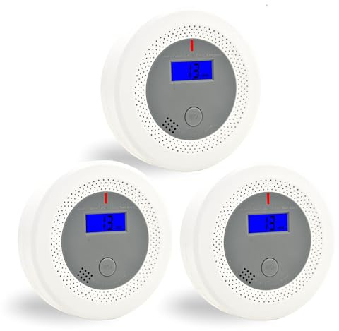 Kohlenmonoxidmelder mit 10-Jahres-Lithiumbatterie, Sprachalarm & LED-Display – CO-Warnmelder EN50291 Zertifiziert, für Haus, Wohnung, Wohnmobil（3 Stück）