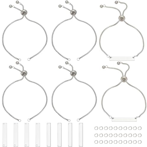 SUNNYCLUE 1 Box 10 Sets Engravable Bracelets Blank Metal Stamping Bracelet Kit 304 Stainless Steel Silver Simple Engraving Links Name Tag Bracelets for Diy Bracelet Jewellery Making Women Beginners