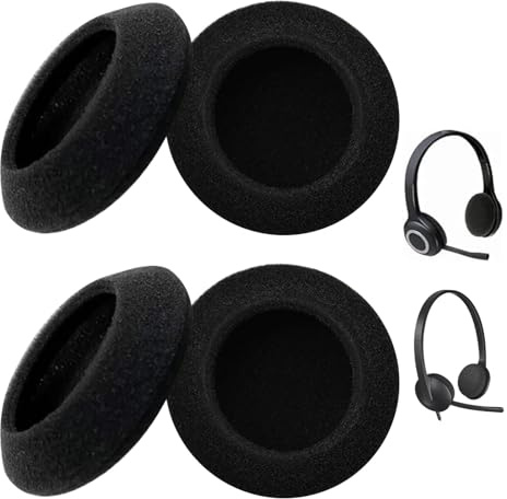 Ersatz Kopfhörer Ohrpolster für Logitech Headset - Schaumstoff Ohrpolster Atmungsaktiv Effektive Schalldämmung (2 Paar, Schwarz, 6cm für Logitech H600 H390 H760 H609)