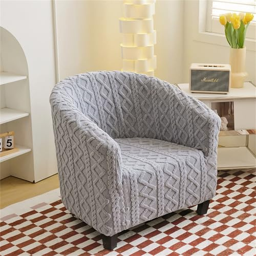 Hearda Plüsch-Jacquard Sesselschoner 1-Teilig Sesselbezug, Stretch Spandex Sesselüberwurf Weiches Modern Sesselhusse,für Wohnzimmer Hotelempfang Clubsessel Esszimmer Büro Sessel (Grau)