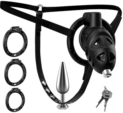 Peniskäfig Chastity Cage Sexspielzeug mit Analplug für Männer, Keuschheitskäfig Herren Gürtel mit 3 Penis Ring und Butt Plug, Ohi BoBi Sun BDSM Cock Cage Extrem Erotik Sex
