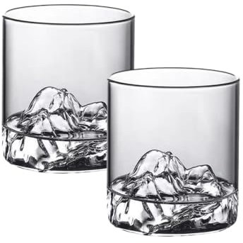 Vaso de whisky con forma de montaña de estilo japonés, transparente, multiusos, para cócteles, vino, jugo, resistente al calor y duradero, regalo para casa, oficina, camping (200 ml, 2 unidades)