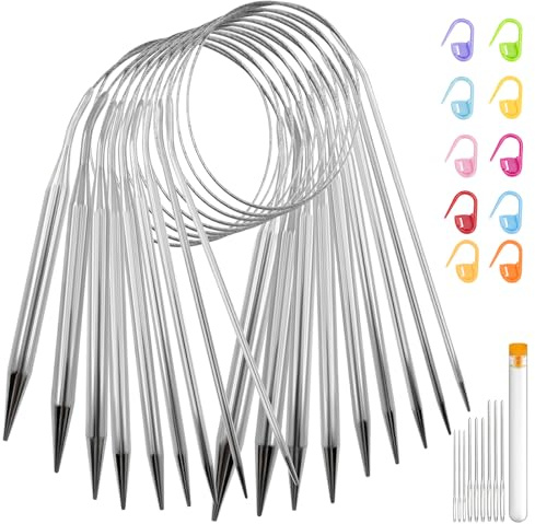 9 pcs Circular Knitting Needles 80cm, Round Knitting Needles Set