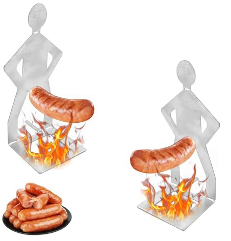 PHMING Supporto per Salsicce, 2 Pezzi in Acciaio Inossidabile Griglia per Grigliare Hot-Dog, 65 x 205 mm Divertente Supporto per Salsicce, per Barbecue, Feste in Giardino, Picnic e Campeggio