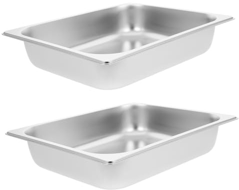 Luxshiny 2 Pcs Stainless Steel Steam Table Pan Set with Rectangular Shape, Versatile Use and Easy to Clean Food Storage Trays for Hotel and Buffet Serving