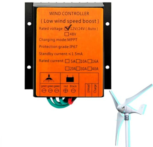 HYZHANHONG 24V, 100-10000W 40A 12V/24V/48V MPPT Controlador de Carga eólica para Sistema de generador de turbina eólica Controlador de generador de turbina eólica portátil IP67 a Prueba de Agua
