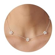PRTGL Perlenkette – 14K vergoldet oder Weißgold Silber Weiße Perlen Hette für Damen und Mädchen – Einzelperlen Anhänger – Gänseblümchen Choker Design – Y-Halskette – Perlenhalskette mit Zirkonia