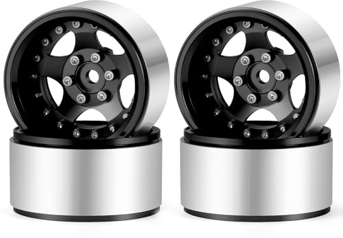 RCLIONS 4PCS Aluminum 1.9 Beadlock Wheel Rims Upgrades for Axial SCX10 I II III TRX4 GEN7 GEN8 1/10 RC Crawler Truck Car (Black)