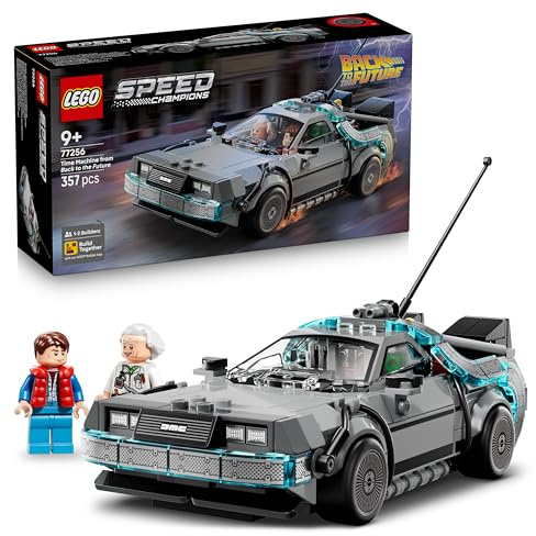 LEGO Speed Champions Time Machine from Back to the Future Toy - Car Model Kit w/Doc Brown & Marty McFly Minifigures - Gift for 9+ Year Old Boys, Girls & Movie Fans - 77256