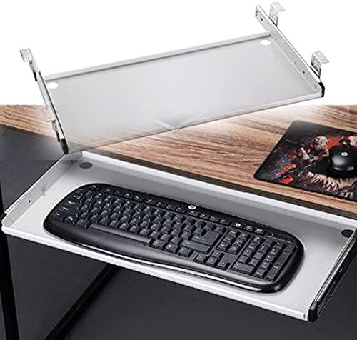 Supporto per Tastiera da Tavolo per Computer, cassetto per Tastiera sotto scrivania, Vassoio per Tastiera in Metallo-Grigio, 10,2x21,6 Pollici, per casa e Ufficio, per la digitazione