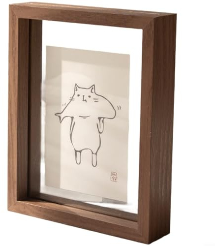 HomeVortex Portarretratos flotante de madera de doble cristal para colgar en la pared o en la mesa, diseño transparente de dos caras para fotos, obras de arte, caligrafía o recuerdos de pintura (nogal